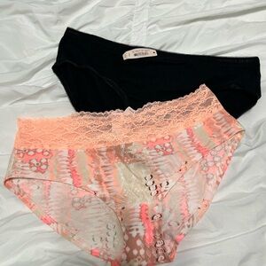 Trimmed Black and Coral Lace Women's Victoria’s Secret Panties NWT
